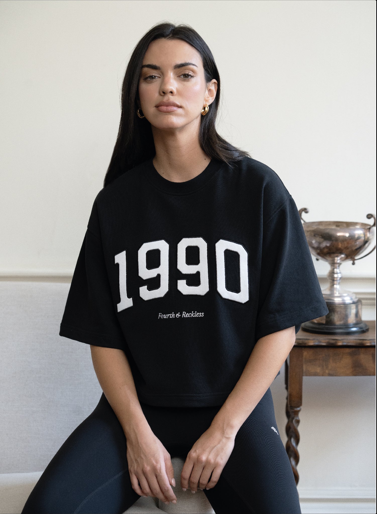 Black Oversized 1990 Graphic Boxy Sweat Top